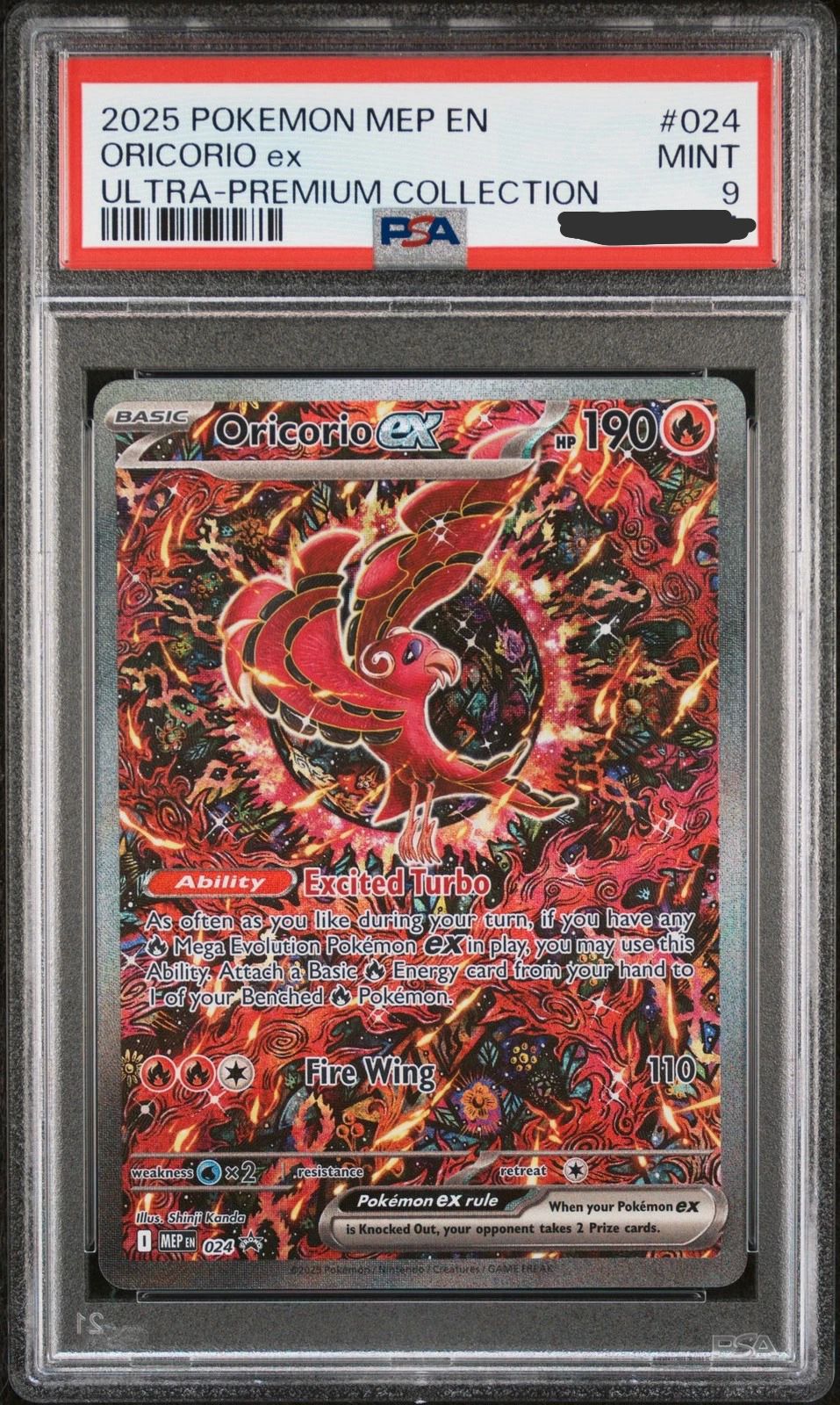 Carta Pokémon Oricorio ex 024 gradata PSA 9 in custodia rigida slab