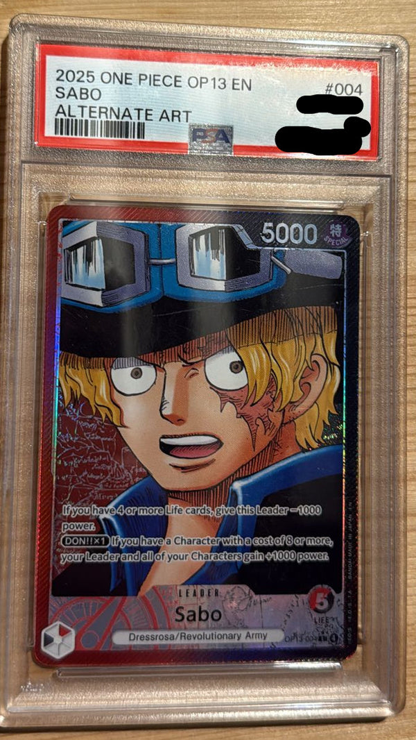 Carta One Piece Sabo Leader Alternate Art gradata PSA 10 in custodia