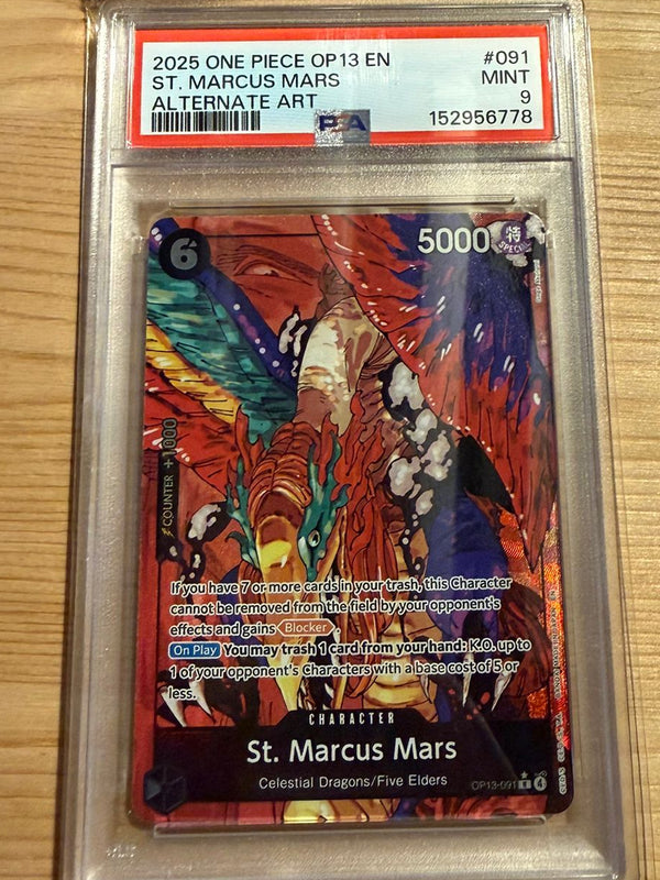 Carta One Piece St Marcus Mars 091 in lingua inglese gradata PSA 9 in slab