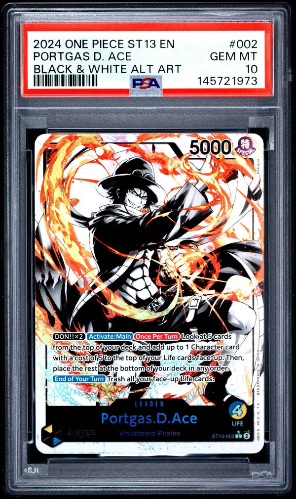 Carta gradata PSA 10 Portgas D. Ace Black and White Alt Art ST-13 inglese in slab