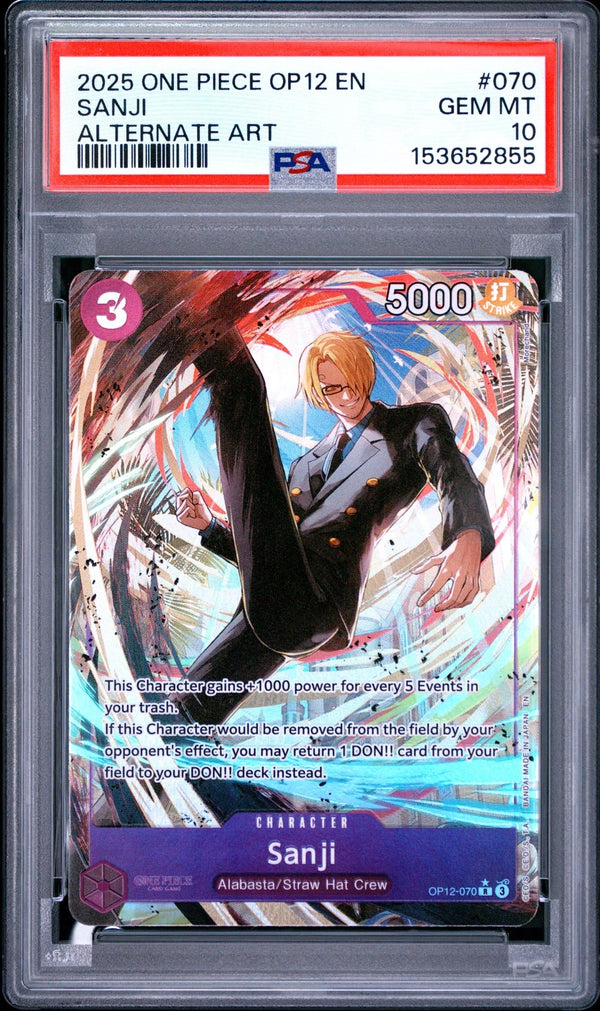 Carta gradata PSA 10 Sanji 070 Alternate Art OP12 inglese in slab
