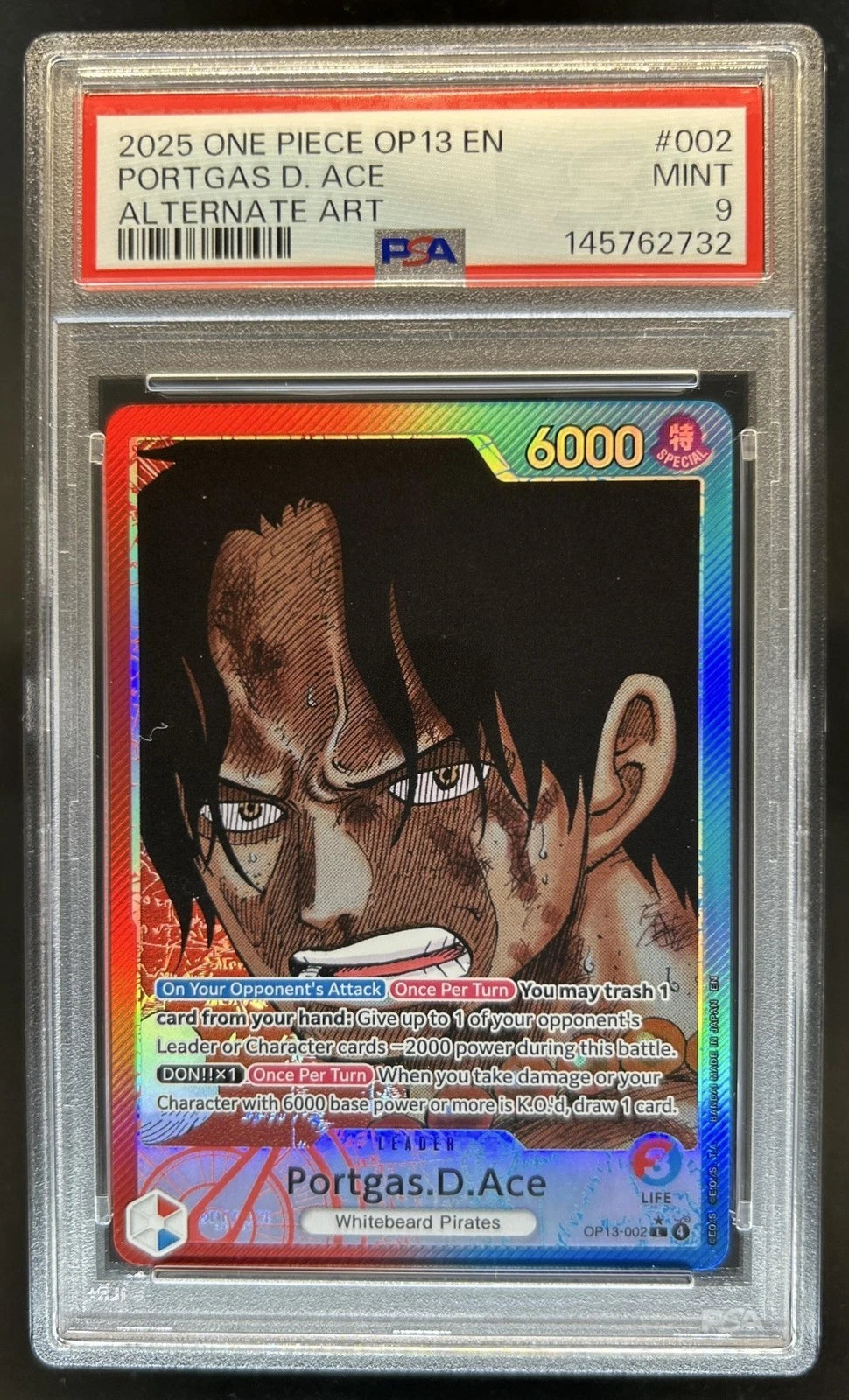 Portgas D. Ace #002 Leader Alternate Art PSA 9 - One Piece OP13  ENG ASTA