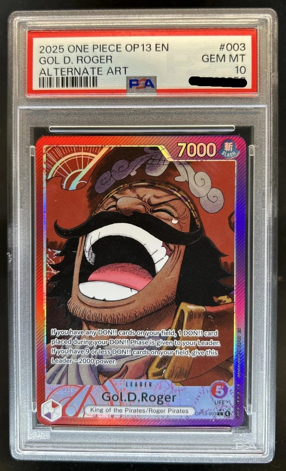 One Piece Card Gol D. Roger Alternate Art #OP13-003 OP13 EN PSA 10 GEM MINT