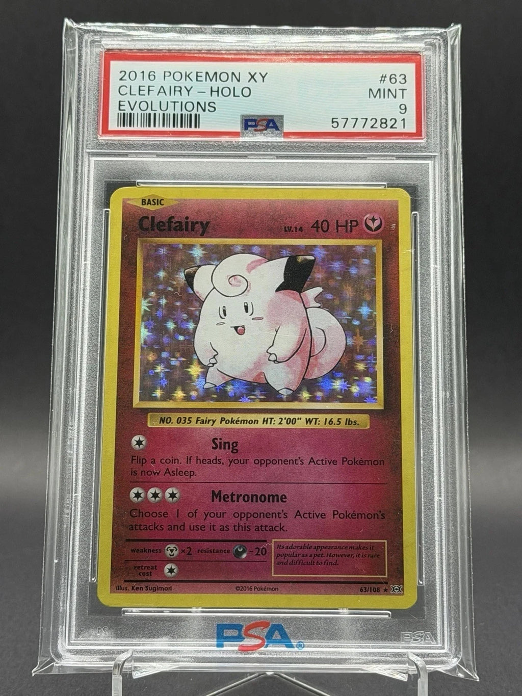 Pokemon Card Clefairy 63/108 Evolutions Holo Rare EN PSA 9 2016
