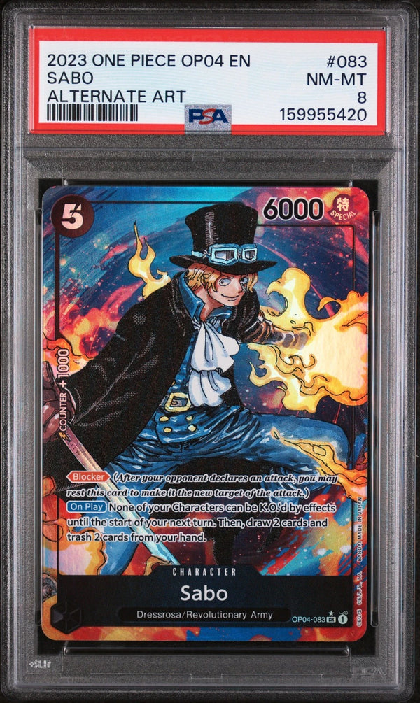2023 ONE PIECE OP04-KINGDOMS OF INTRIGUE ALTERNATE ART #083 SABO PSA 8