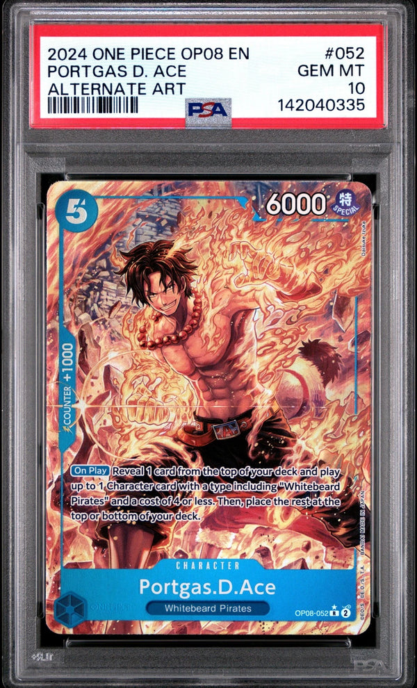 Carta One Piece Portgas D. Ace 052 Alternate Art PSA 10 in slab