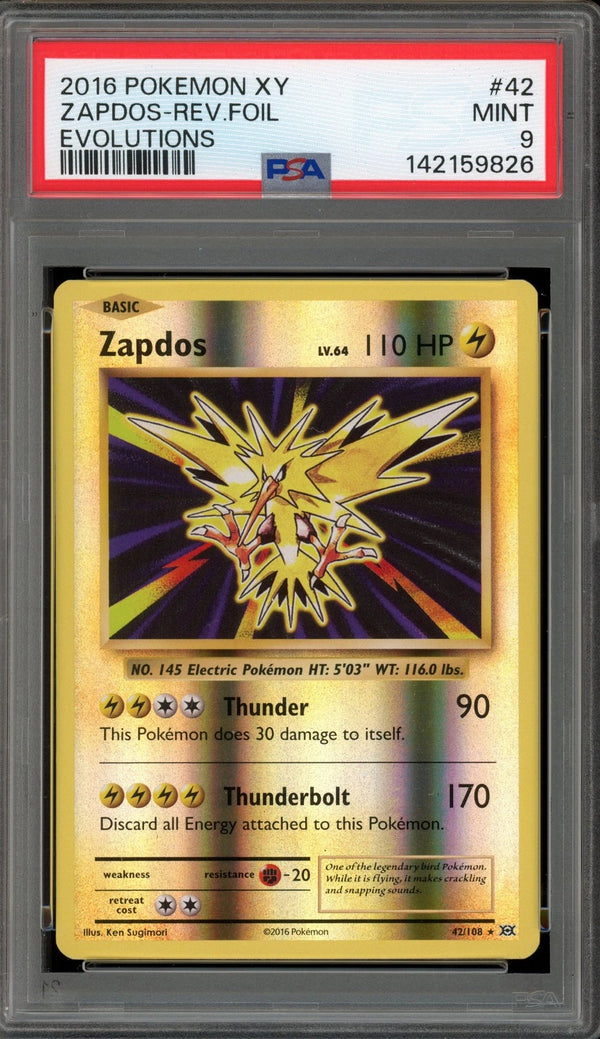 Carta gradata Zapdos Reverse Holo PSA 9 in slab, XY Evolutions inglese