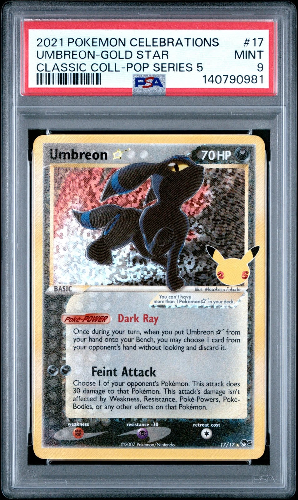 Umbreon Gold Star #17 PSA 9 - Celebrations Classic Collection - Pokémon ENG