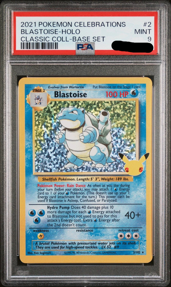 Carta Pokémon Blastoise Holo 2 gradata PSA 9 in slab protettiva