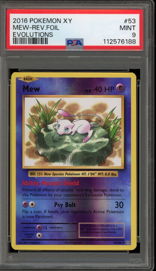Carta Pokémon Mew Reverse Holo 53 PSA 9 in slab XY Evolutions ENG