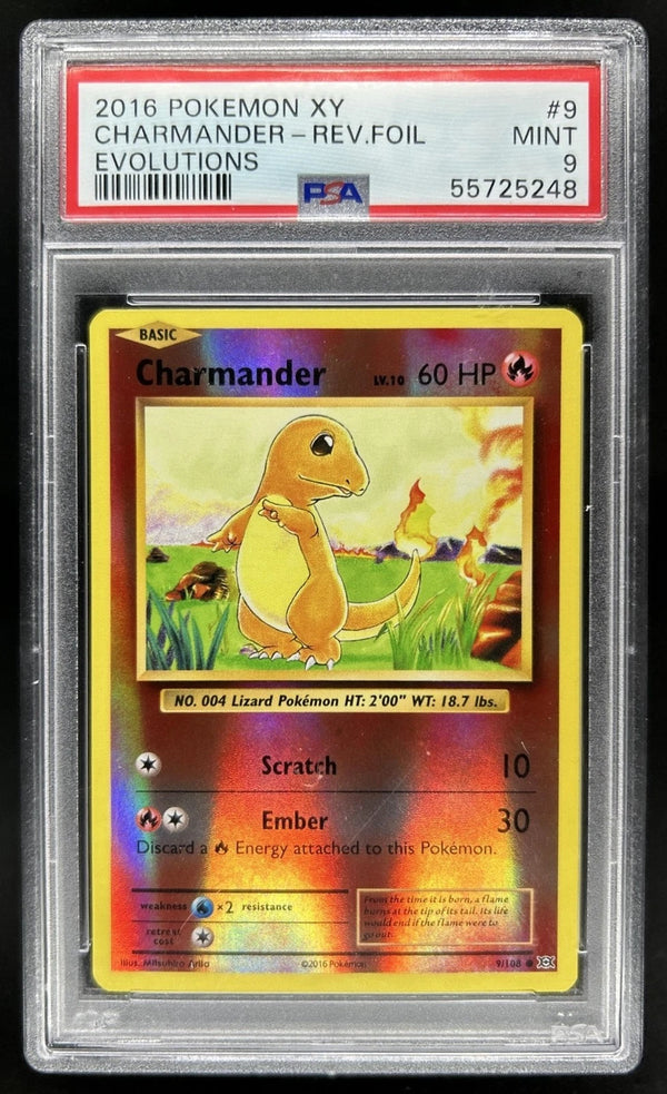 Carta gradata Pokémon Charmander Reverse Holo PSA 9 in slab protettiva XY Evolutions