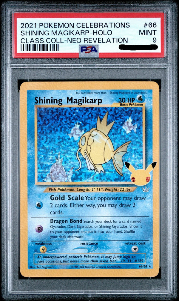 Carta Pokémon Shining Magikarp PSA 9 in slab protettivo da Celebrations