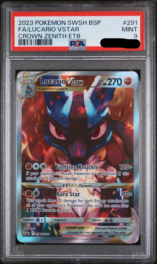 Carta gradata Lucario VSTAR 291 Full Art PSA 9 in slab protettiva Crown Zenith ENG