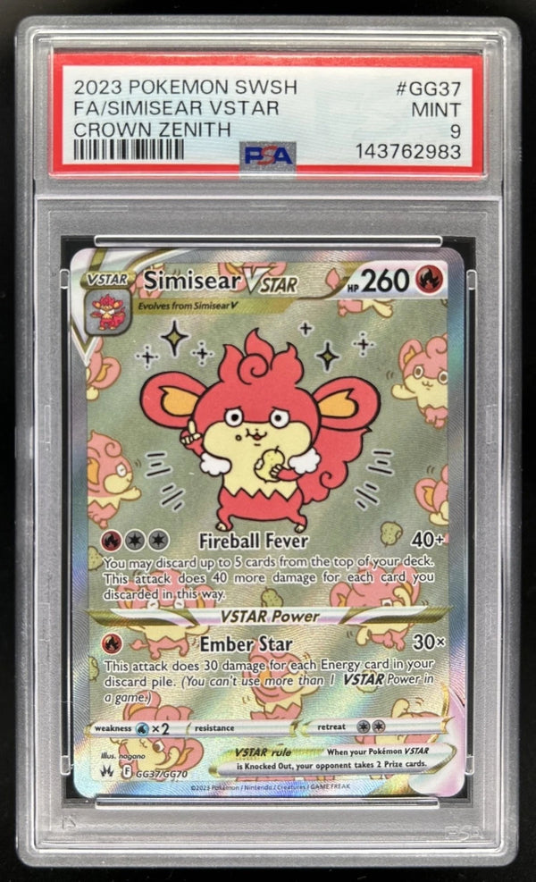 Carta Pokémon Simisear VSTAR GG37 in slab di gradazione PSA 9