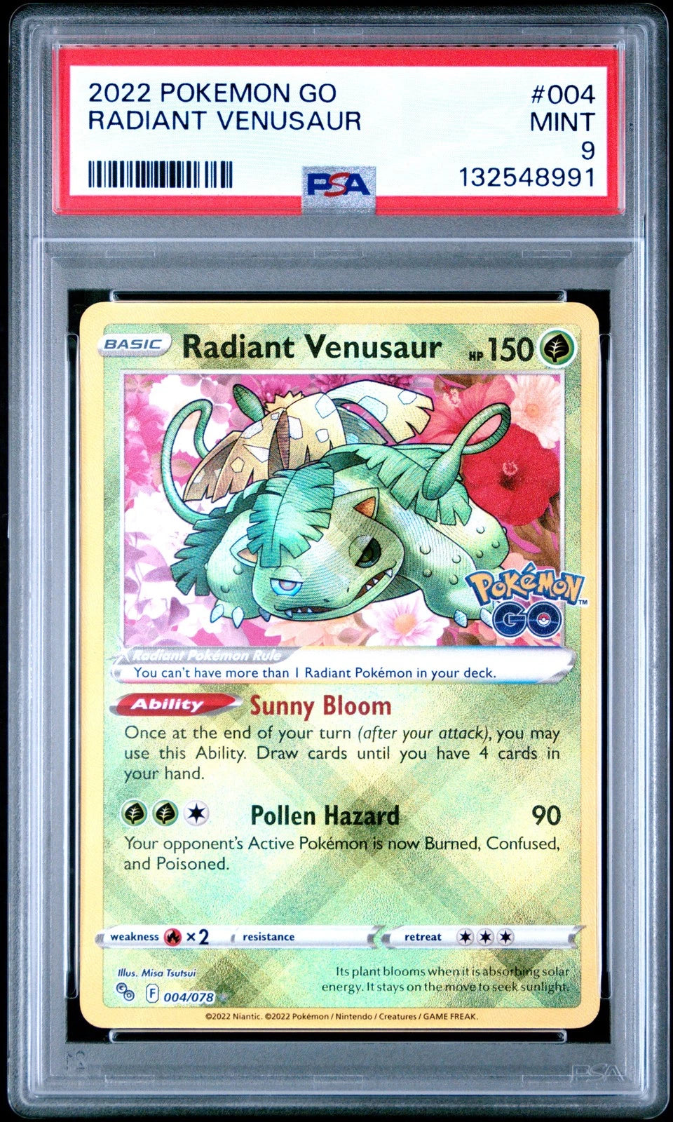 Carta Pokémon Radiant Venusaur 004 set Pokémon GO gradata in slab PSA 9