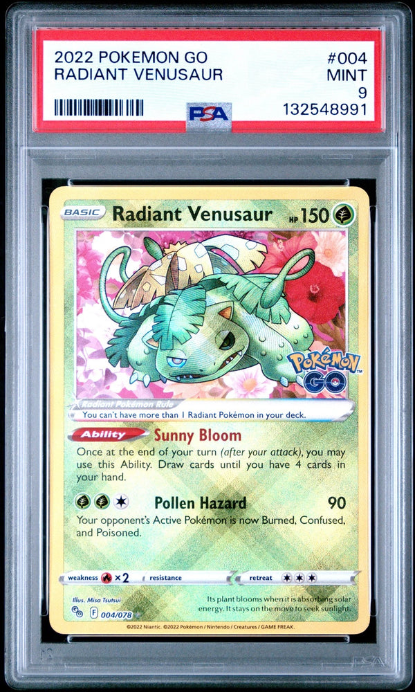 Carta Pokémon Radiant Venusaur 004 set Pokémon GO gradata in slab PSA 9
