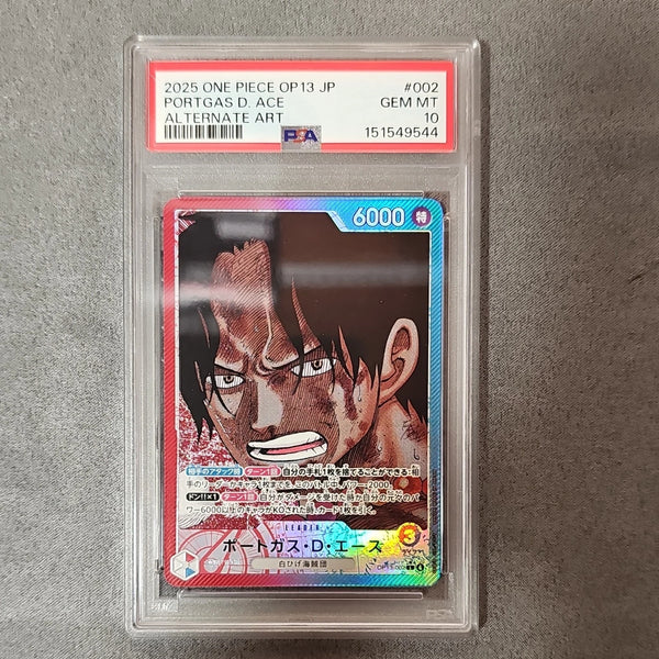 Carta gradata Portgas D. Ace Leader Alternate Art PSA 10 in slab protettiva