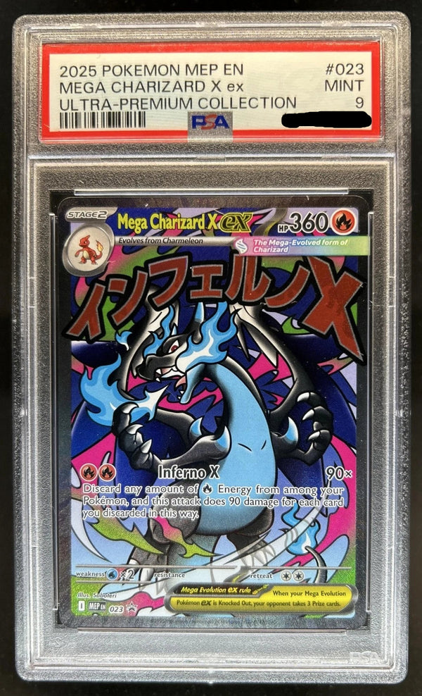 Carta Pokémon Mega Charizard X ex 023 gradata PSA 9 in custodia slab