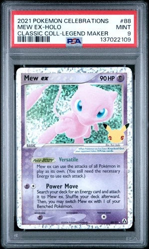 Carta Pokémon Mew ex Holo 88 gradata PSA 9 custodita in slab originale.