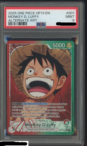 Carta gradata Monkey D. Luffy 001 Leader Alternate Art PSA 9 One Piece in slab.