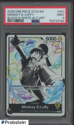 Carta Monkey D. Luffy 001 Alternate Art Black & White ST29 PSA 9 in slab