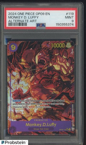 Carta gradata One Piece Monkey D. Luffy 119 Alternate Art PSA 9 in slab