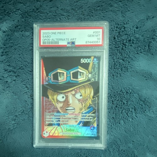 Carta One Piece Sabo Leader Alternate Art PSA 10 in slab protettivo