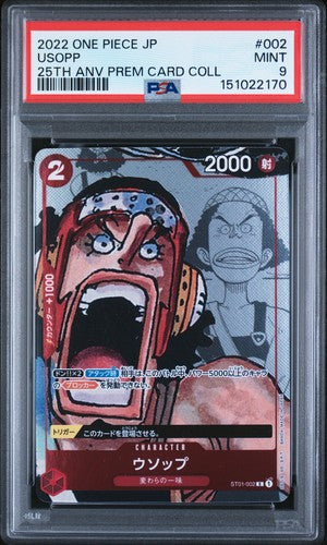 Carta gradata Usopp 002 One Piece 25th Anniversary PSA 9 in slab protettiva