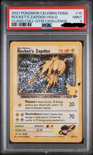 Carta Pokémon Rocket's Zapdos Holo 15 gradata PSA 9 in slab protettiva